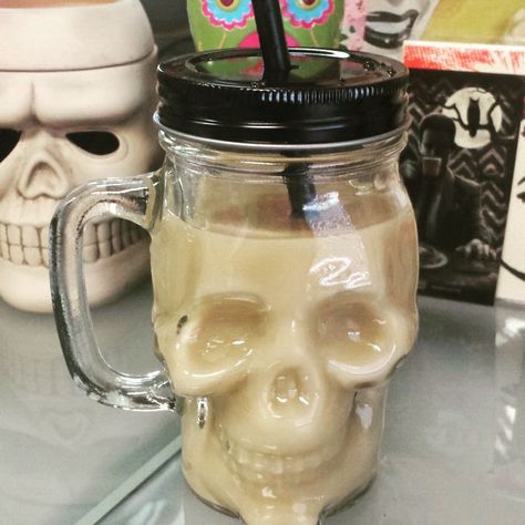 206 Likes, 9 Comments - The Homicidal Homemaker (@homicidalhomemaker) on Instagram: “I LOVE my new glasses I got from @99centsonly! I got both the clear and black skull glasses, and of…” Thanksgiving Kitchen, Black Skull, New Glasses, Creepy Halloween, Black Skulls, Cat Coffee, Halloween Skeletons, Mason Jar Mug, Autumn Inspiration