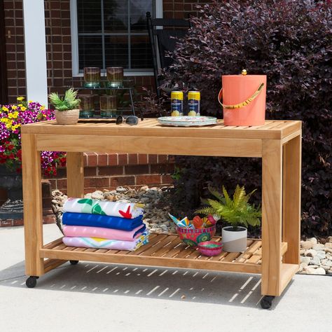 Long Beach Outdoor Bar Cart | Value City Furniture Outdoor Serving Cart, Bar En Plein Air, Barbecue Table, Walk Ideas, Outdoor Patio Bar Sets, Wood Cart, Wood Bar Cart, Outdoor Island, Wooden Cart