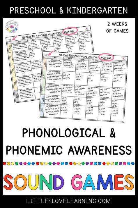 Looking for phonological awareness activities for your preschool, pre-k or kindergarten students? These phonological awareness games are PERFECT for you! Phonological awareness skills are the building blocks of future reading success, so it's crucial to focus on these skills BEFORE kids learn to read. Phonological awareness includes word awareness, syllable awareness, rhyme awareness, and phonemic awareness. These research-based games take just 10 minutes a day. Add them to your lessons today!