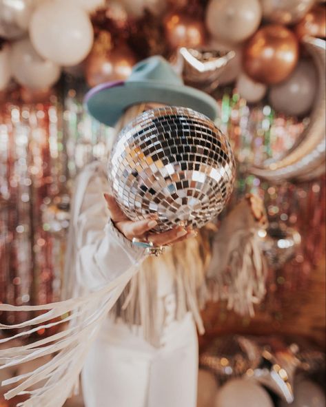 Space Cowgirl 30th Birthday, Glam Bachelorette Theme, Cowboy Glam Party, Rodeo Disco Party, Disco Western Party, Country Disco Party, Disco Cowboy Theme, Disco Cowgirl Photoshoot, Cosmic Cowgirl Party