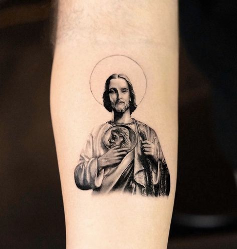 Saint Jude Tattoo, St Jude Tattoo, St. Jude Tattoo, Dragon Sleeve, Attractive Background, Mary Tattoo, Trending Tattoos, Dragon Sleeve Tattoos, Cross Tattoo Designs