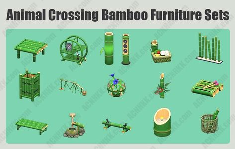 Acnh Bamboo Code, Bamboo Custom Design Animal Crossing, Acnh Furniture Sets, Animal Crossing Bamboo Path, My Dream Bamboo Garden Acnh, Bamboo Island Animal Crossing, Bamboo Diy, Bamboo Crafts, Bamboo Furniture