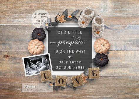 Edit instantly! HALLOWEEN letter board customizable digital pregnancy announcement for social media custom baby announcement instagram fall #FallAnnouncement #DigitalAnnouncement #InstagramPregnancy #BabyAnnouncement #shopbloome #CustomAnnouncement #OctoberAnnouncement #AnnouncePregnancy #PregnancyReveal #HalloweenAnnounce Baby Announcement Instagram, Twin Halloween, Digital Announcement, Digital Pregnancy Announcement, Halloween Letters, Watermark Logo, Pregnancy Announcements, Halloween Digital, Pregnancy Reveals