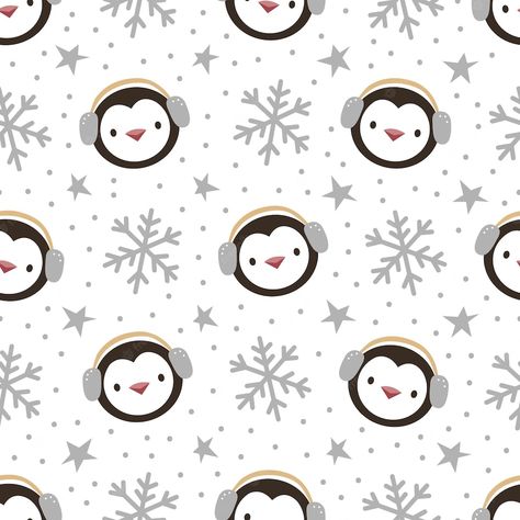 Seamless Pattern Ideas, Christmas Penguin Wallpaper, Penguin Background, Christmas Pattern Illustration, Penguin Vector, Cute Penguin Cartoon, Christmas Vector Illustration, Winter Vector, Penguin Wallpaper