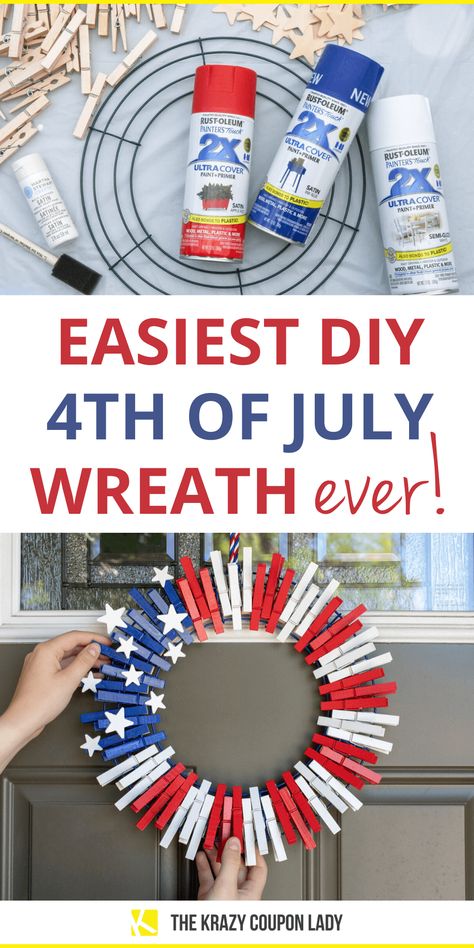 Diy Fourth Of July Crafts, Couronne Diy, Clothespin Wreath, Fourth Of July Wreath, Fourth Of July Decorations, 4th July Crafts, Clothes Pin Wreath, Easy Diy Wreaths, Look Festival