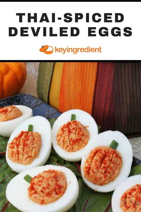 These Thai-spiced deviled eggs are a treat any time of year, but I really like the idea of making them look like pumpkins for a unique Halloween themed dish! Sarcastic Definitions, Egg Appetizers, Devil Eggs, Devilled Eggs Recipe Best, Eggs Ideas, Devilled Eggs, Thai Spices, Keto Holiday, Pickled Eggs