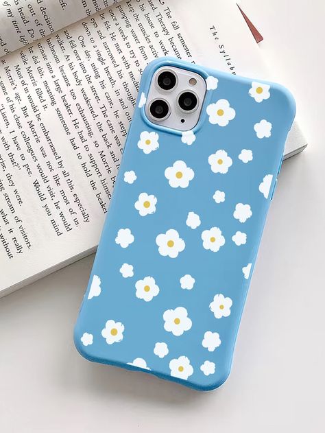 Blue    TPU Floral Phone Cases Embellished   Phone/Pad Accessories Phone Cover Template Free Printable, Things To Paint On Your Phone Case, Blue Phone Cover Aesthetic, Blue Diy Phone Case, Blue Phone Case Ideas, Handmade Phone Case Ideas, Blue Phone Case Aesthetic, Paper Phone Case, Katie Feeney