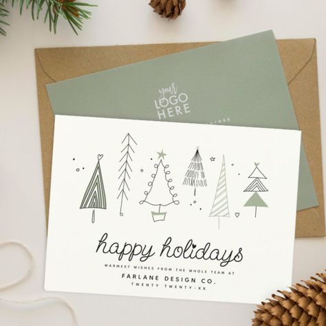 Whimsical Trees, Zazzle Christmas, Business Holiday Cards, Christmas Pregnancy Announcement, Dusty Green, Christmas Card Crafts, Minimalist Business, Christmas Quilt, Christmas Illustration