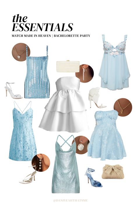 Greece Bachelorette Party Theme, Blue And White Bachelorette Outfits, Match Made In Heaven Bachelorette Party, Something Blue Bachelorette Outfit, Light Blue Bachelorette Outfits, Last Toast On The Coast Bachelorette Outfit, On Cloud 9 Bachelorette Outfit, Bachelorette Something Blue Outfits, Coastal Bachelorette Outfit