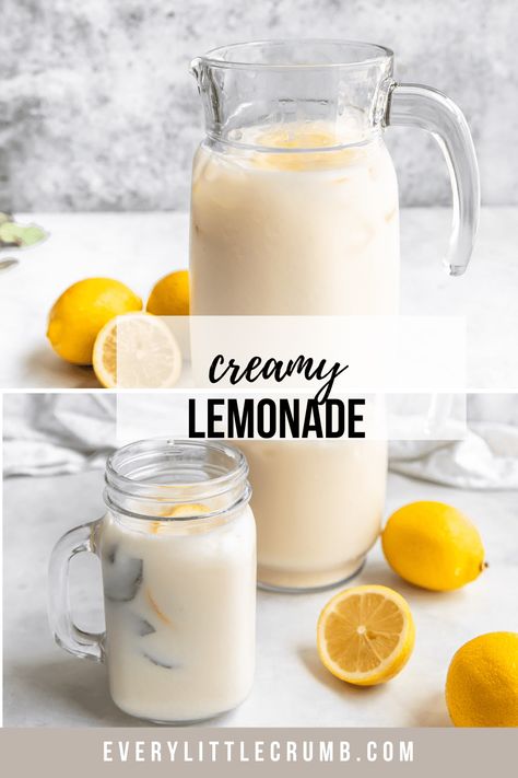 Tart and refreshing, this creamy lemonade is made with condensed milk, much like Brazilian lemonade. Such a fun twist on a classic drink! #lemonade #creamylemonade #condensedmilk Creamy Lemonade, Brazilian Lemonade, Citrus Drinks, Tea Drink Recipes, Drink Recipes Nonalcoholic, Lemon Drink, Lemonade Drinks, Refreshing Drinks Recipes, Refreshing Summer Drinks