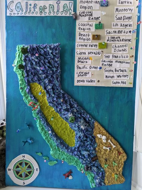 3d Map Project, California History Projects, Crochet Map, Map Art Projects, California Geography, Landform Projects, Map Of California, Utah Map, Classroom Elementary