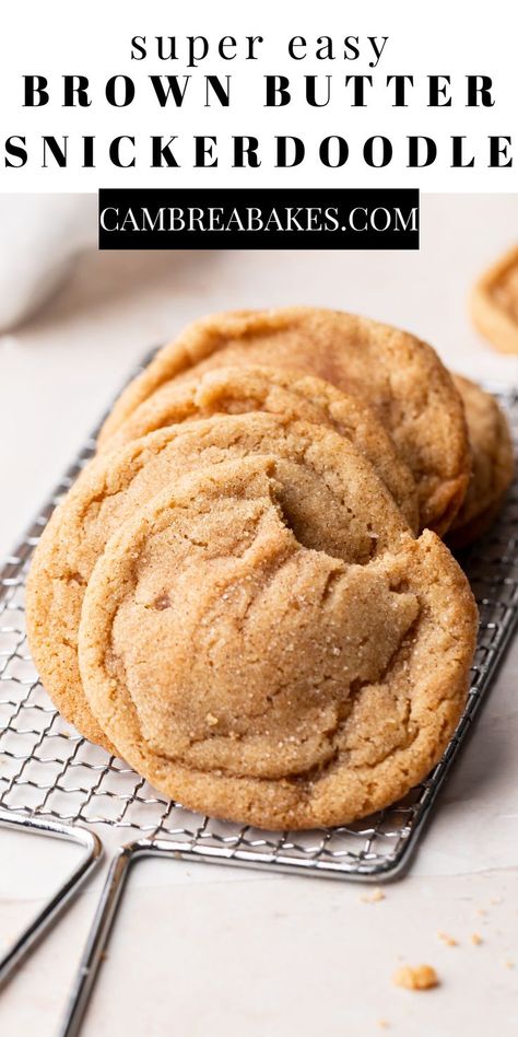 brown butter snickerdoodle cookies on a pink surface. Browned Butter Snickerdoodle Cookies, Brown Butter Cinnamon Cookies, Brown Butter Snickerdoodles, Browned Butter Cookies, 2024 Cookies, Snickerdoodle Cookie Recipe, Brown Butter Cookies, Butter Brands, Snickerdoodle Cookie