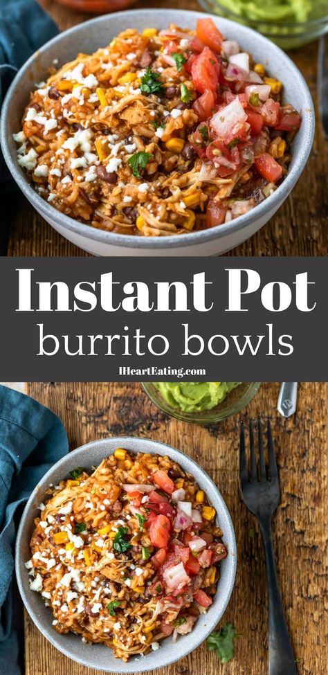 Instant Pot Chicken Burrito Bowl, Resep Pasta, Burrito Bowls Recipe, Meatball Recipes Easy, Chicken Burrito, Resep Salad, Chicken Burrito Bowl, Mexican Spices, Chicken Burritos