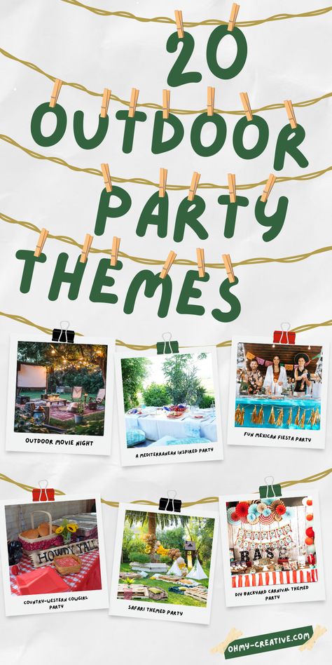 Planning an outdoor party and need some inspiration? Check out these 20 fun and unique themes to make your gathering unforgettable! Whether it's a summer BBQ, a birthday celebration, or just a casual get-together with friends, these ideas will help you create the perfect atmosphere. Dive into our list and find the perfect theme to wow your guests and make your party one to remember! #OutdoorParty #PartyThemes #PartyInspiration #DIYPartyDecor #OutdoorPartyIdeas Outdoor Party Themes, Hot Dog Bar Party, Bbq Theme Party, Backyard Bonfire Party, Fall Party Ideas, Outdoor Bbq Party, Backyard Carnival, Bbq Birthday Party, Graduation Party Desserts