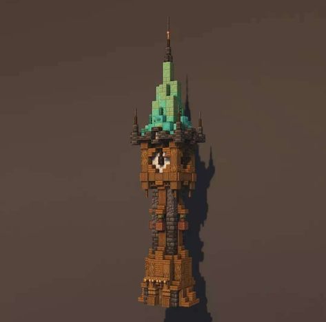 Minecraft Spruce Building Ideas, Minecraft Steampunk Clock Tower, Minecraft Watch Tower Ideas, Minecraft Lightning Rod Tower, Minecraft Warehouse Interior, Minecraft Tall House, Minecraft Alchemist House, Minecraft Turret, Harry Potter Minecraft Builds