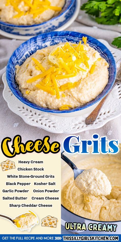 Loaded Grits, Creamy Cheesy Grits, Cheesy Grits Recipe, Grits Casserole, How To Cook Grits, Chicken Stock Recipe, Veggie Platter, Creamy Grits, Platter Board