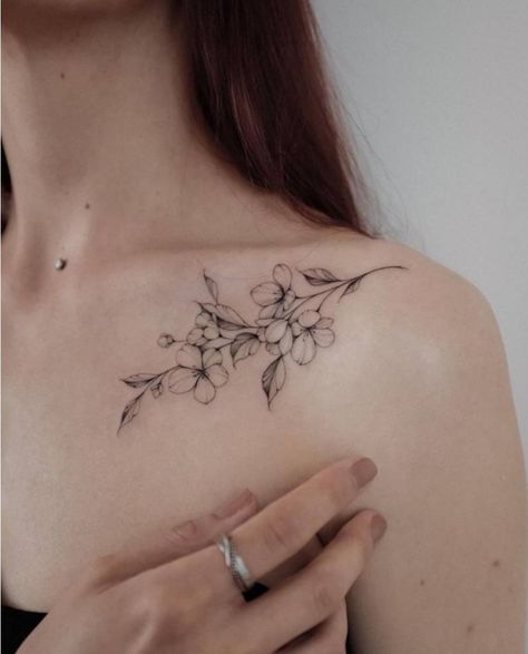 Apple Blossom Tattoo, Tattoo On Collarbone, Apple Blossom Tattoos, Jasmine Tattoo, Apple Tattoo, Simple Flower Tattoo, Tiger Tattoo Design, Planet Tattoos, Hip Tattoos Women