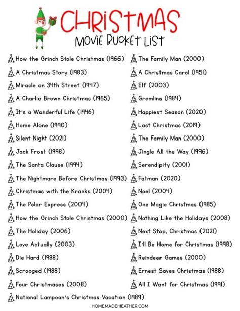 Aesthetic Movie List, Winter Movie Bucket List, Christmas Movies Bullet Journal, December Movie List, Christmas Movie Bucket List, Christmas Bucket List For Couples, Xmas Bucket List, Christmas Movie Night Ideas, Movie Bucket List