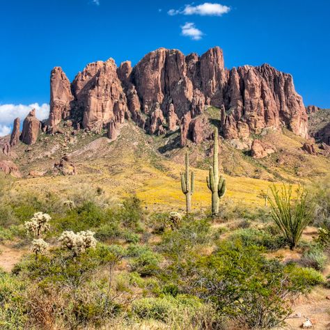 How To Enjoy The Beauty Of Arizona’s Superstition Mountains | TravelAwaits Arizona Superstition Mountains, Beautiful Moutians, Emily Core, Mexico Mountains, Superstition Mountains Arizona, Goldfield Ghost Town, Arizona Tattoo, Desert Dweller, Arizona Aesthetic