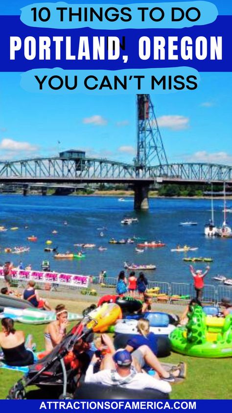 Image of Tom McCall Waterfront Park with people enjoying the lake in boats and a text overlay reading 10 things to do in Portland, Oregon, You Can't Miss. Portland Activities, Visit Portland Oregon, Voodoo Doughnut, Things To Do In Portland, Oregon Portland, Vancouver Washington, Oregon Travel, Famous Places, Green Beauty