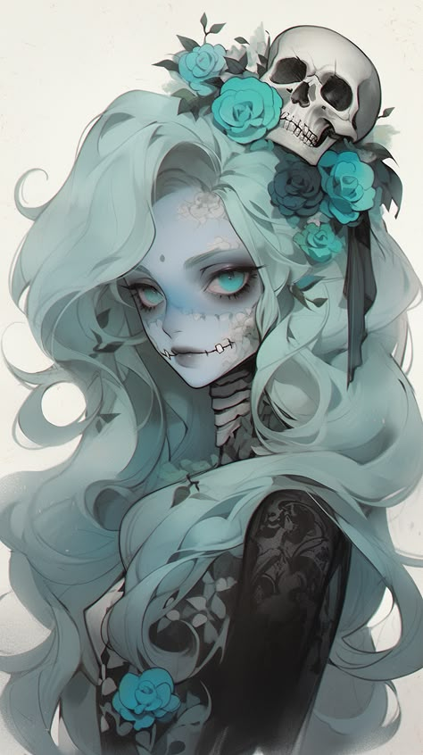 Character Art Ideas, Drawing Of A Woman, Skull And Roses, Emo Art, Halloween Artwork, Comic Art Girls, Art Folder, Beautiful Dark Art, A Skull