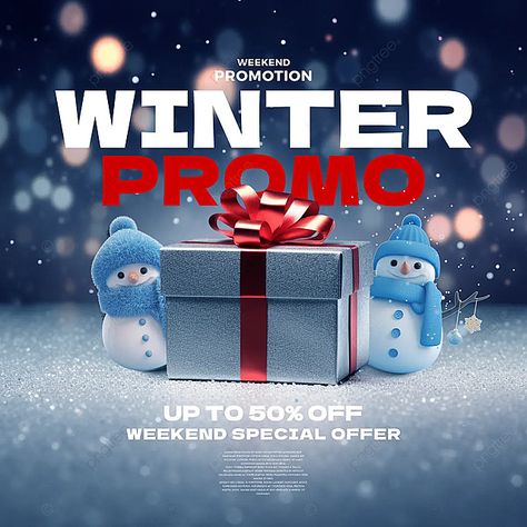 three dimensional snowman gift box winter promotion promotion discount social media advertising wi Event Creative Ads, Winter Promotion, Advertising Template, Winner Announcement, Snowman Gifts, Winter Event, Winter Camping, Social Media Advertising, Photo Art Gallery