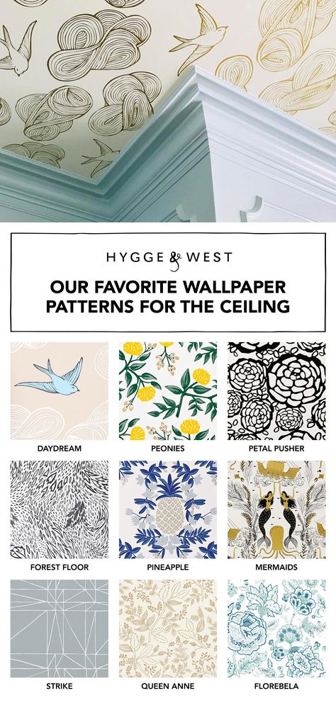 Don't forget the 5th wall! Get inspired with Hygge & West's top wallpaper picks for your ceiling. Hygge & West, Top Wallpaper, Tøp Wallpaper, Wallpaper Ceiling, Dining Room Ceiling, Bathroom Ceiling, Kitchen Ceiling, Inspire Me Home Decor, Room Walls