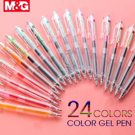 M&G kawaii 24 colors/lot Retractable Gel Pen 0.5mm Color Ink japanese gel ink pens korean gelpen for school supplies stationary School Pens, Education Office, Study Stationery, Gel Ink Pens, Ink Pens, Color Ink, Colored Pens, Soft Rubber, Gel Pens