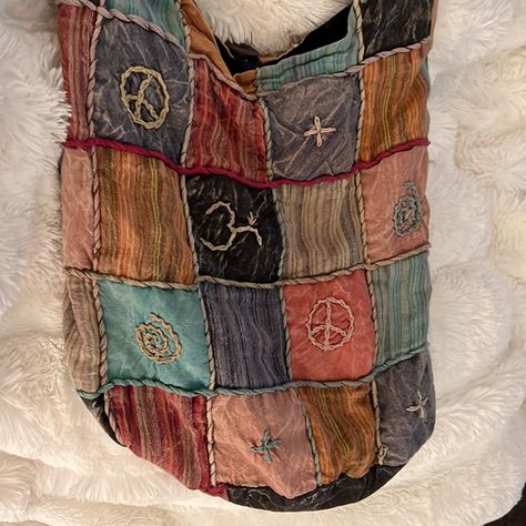 Boho hippie style tote bag, crossbody, hand sewn details Hippie Tote Bag, Homemade Bags, Patchwork Tote Bags, Boho Tote Bag, Boho Hippie Style, Boho Handbags, Hippie Bags, Festival Accessories, List Ideas