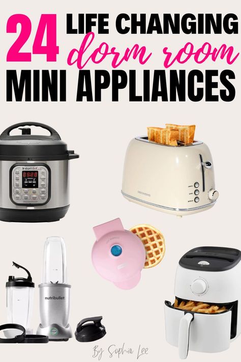 My daughter was thrilled to find this post and pick out a couple of appliances for her dorm room. She ended up ordering an air fryer, a steamer, and a waffle maker!! Dorm Room Cooking Appliances, Dorm Mini Kitchen, Dorm Appliances, Dorm Room Kitchen Ideas, Apartment Packing List, Room Appliances, Dorm Room Kitchen, Dorm Room Organization Diy, Mini Appliances