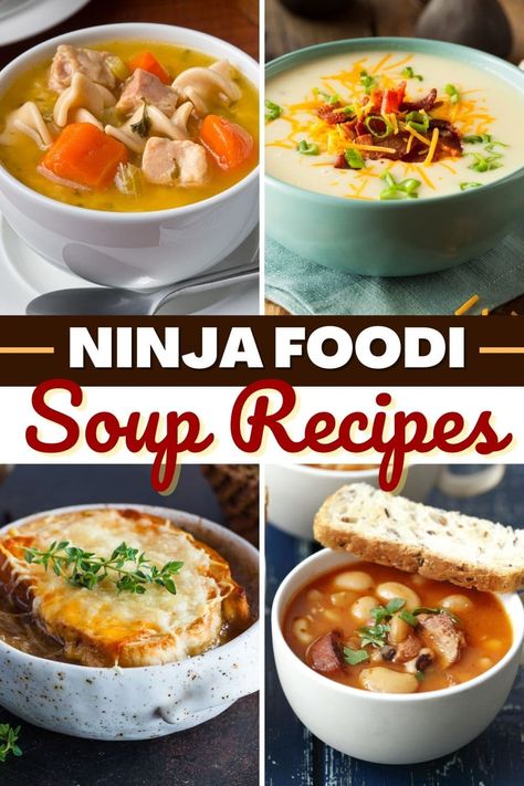 These Ninja Foodi soup recipes couldn't be easier! From chicken noodle to broccoli cheese to lasagna, you'll love whipping up soups with your Ninja Foodi. Easy Ninja Foodi Soup Recipes, Soup Recipes Ninja Foodi, Ninja Foodi Snack Recipes, Ninja Foodi Hot And Cold Blender Soup Recipes, Ninja Foodi Chicken Soup, Ninja Foodie Soup Recipes, Ninja Blender And Soup Maker Recipes, Ninja Foodi Soups, Ninja Foodi Blender Soup Recipes