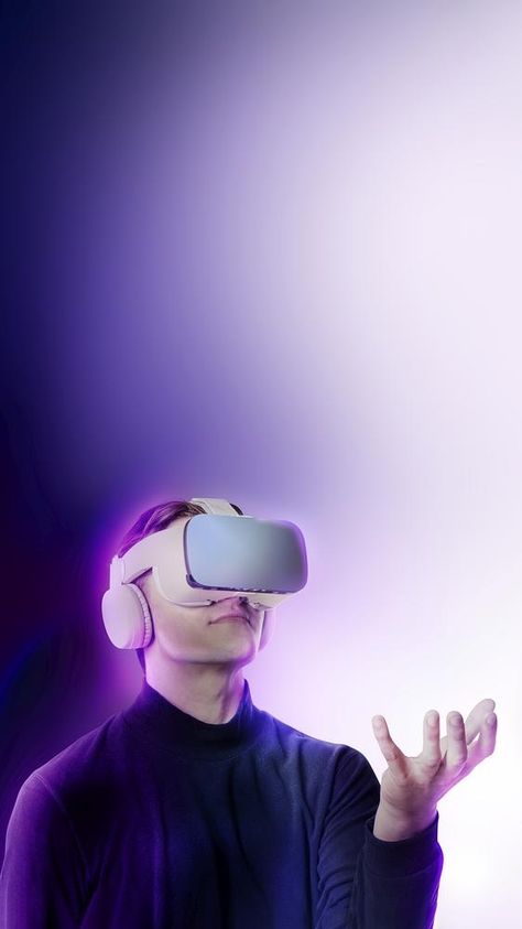 Purple technology mobile wallpaper, man experiencing VR headset | free image by rawpixel.com / cuz.gallery Metaverse Background, Wallpaper Man, Gaming Lounge, Baby Cartoon Drawing, Nice Designs, Neon Design, Wedding Photography Tips, Web Layout Design, Vr Headset