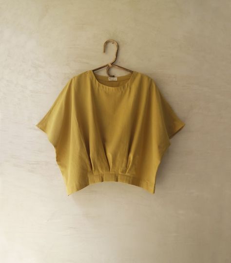 Curry Yellow, Ladies Tops Blouses, Drop Shoulder Top, Patchwork Top, Womens Blouses, Handwoven Fabric, Lovely Tops, Conscious Fashion, Kimono Sleeve