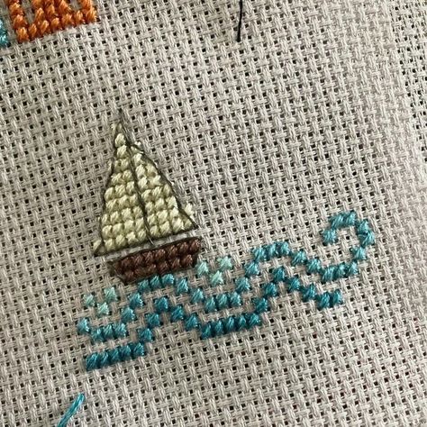 Boat Cross Stitch, Beach Cross Stitch, Cross Stitch Beginner, Tiny Cross Stitch, Xmas Cross Stitch, Embroidery Template, Small Cross Stitch, Cross Stitch Needles, Cross Stitch Bookmarks