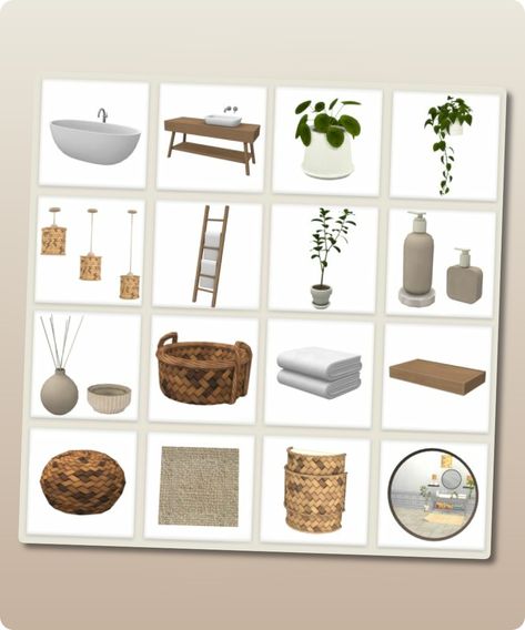 Sims 4 Bathroom CC: Stylish Boho Bathroom by Comiko Sims 4 Maxis Match Bathroom, Maxis Match Bathroom, Sims 4 Bathroom Cc, Sims 4 Home Decor, Sims 4 Bathroom, Bathroom Decor Boho, Bathroom Clutter, Mod Jacket, Sims 4 Cc Download