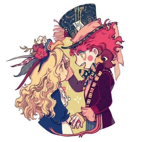 Mad Hatter X Alice, Hatter X Alice, Alice In Wonderland Fanart, Alice In Wonderland Aesthetic, Drawing Hands, Arte Punk, Alice Madness, Cute Animal Drawings Kawaii, Pretty Drawings