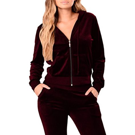 Linsery Women's Long Sleeve Velvet Zip Up Jacket   Pants 2 Piece Sweatsuits #Clothing Tracksuit Outfit, Zip Coat, Short Denim Skirt, Jogging Pants, Short Mini Dress, Knit Sweatshirt, Midi Maxi Dress, Winter Outfits Women, Comfy Outfits