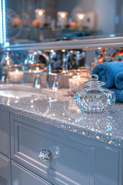 15 Gorgeous Bathroom Vanity Designs to Upgrade Your Space 22 Luxe Bathroom Vanity, Glitter Bathroom Ideas, Glam Bathroom Decor Luxury, Cabana Plans, Bathroom Vanity Design Ideas, Glam Bathrooms, Glam Bathroom Vanity, Bathroom Theme Ideas, Glam Bathroom Ideas