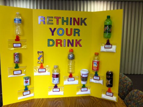 Health Fair - sugar content in drinks. Sugar In Drinks, Kids Science Fair Projects, Wellness Week, Wellness Fair, Science Fair Experiments, Science Fair Projects Boards, Kid Science, Health Fair, Health Class