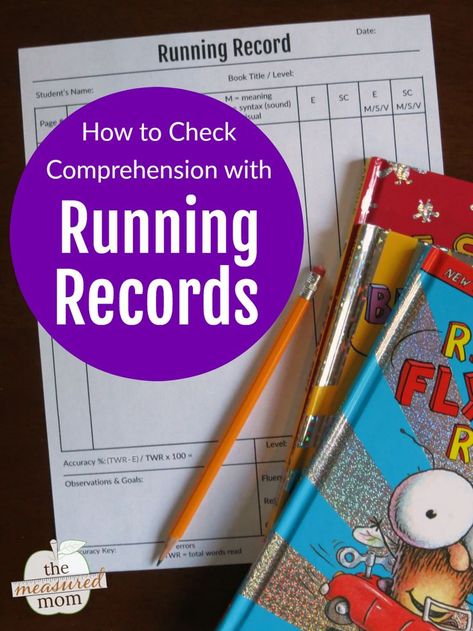 Did you know that you can use a running record to check comprehension? Here's how! Homeschool Assessments, Record Template, Running Records, The Measured Mom, Measured Mom, Reading Recovery, Reading Assessment, Reading Centers, Readers Workshop