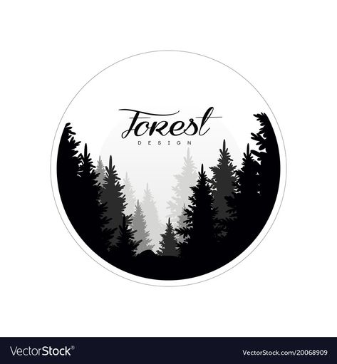 Forest Logo Design, Outdoors Logo Design, Trees In Fog, Beautiful Nature Landscape, Coniferous Trees, Forest Logo, Scene Icon, Outdoor Logos, Logo Design Inspiration Creative