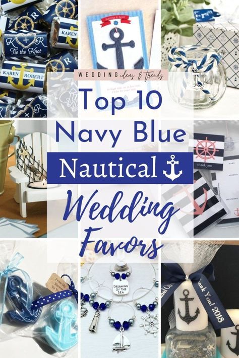 For your, dockside, sailboat, seaside, or summer beach wedding, when everything is accurate, navy blue is the go-to color to enhance the nautical wedding theme, one that stays with your guests and goes home with them as memorable party favors. Here are 10 top picks for navy blue nautical themed wedding favors that your guests will be thrilled for. From anchors, ship’s wheel, and lighthouse along with the timeless navy blue stripes. Yacht Party Favors, Nautical Wedding Favors For Guests, Anchor Wedding Theme, Cruise Party Favors, Cruise Wedding Favors, Boat Wedding Decorations, Nautical Bridal Shower Favors, Nautical Wedding Ideas, Cruise Theme Parties