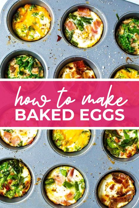 Looking for a quick and healthy breakfast option? These 5 easy baked egg recipes are perfect for a busy morning. Try them out and start your day off right! Egg Cup Recipes Muffin Tins, Bake Eggs, Ham And Asparagus, Mealprep Breakfast, Asparagus Broccoli, Oven Baked Eggs, Eggs In Oven, Baked Egg Cups, Vegetarian Recepies