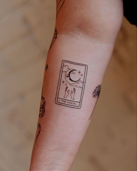 Tarot Card Inspired Tattoos, Mexican Loteria Tattoo, Tarpt Card Tattoo, Tarot Style Tattoo, Mini Tarot Card Tattoo, Fine Line Tarot Tattoo, Oracle Card Tattoo, Tiny Tarot Card Tattoo, Leo Tarot Card Tattoo