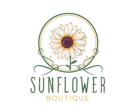 Sunflower Logo Design, Sunflower Cafe, Sunflower Logo, Handmade Logo Design, Logo Online Shop, Boutique Names, Bridge To Terabithia, Handmade Logo, Boutique Logo Design