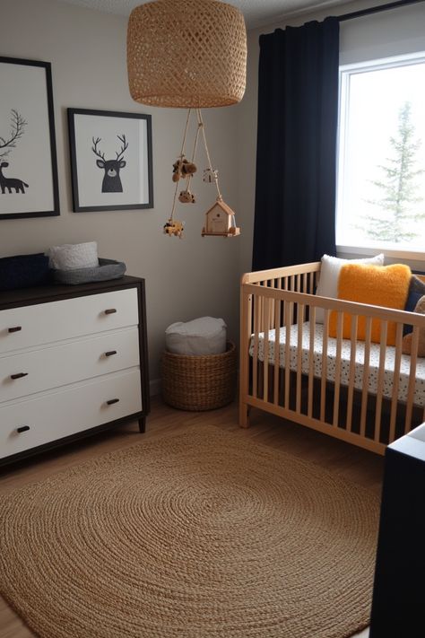 Ideas and inspo for a boy's nursery that isn't quite like anyone else's. Tan Nursery, Wildlife Nursery, Black Crib, Wooden Cribs, Modern Crib, Wood And Black, Cozy Rugs, Timeless Furniture, Baby E