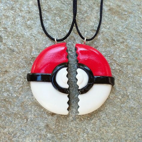 Handmade Pokeball for couples/friendship polymer clay necklace. Clay Stuff, Polymer Clay Necklace, Clay Necklace, Clay Ideas, Handmade Polymer Clay, Clay Crafts, Washer Necklace, Polymer Clay, Quick Saves