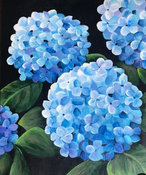 자작나무 그림, Hydrangea Painting, Blue Flower Painting, Painting Ideas For Beginners, Canvas For Beginners, Acrylic Painting Flowers, Canvas Painting Ideas, Flower Painting Canvas, Easy Canvas Painting