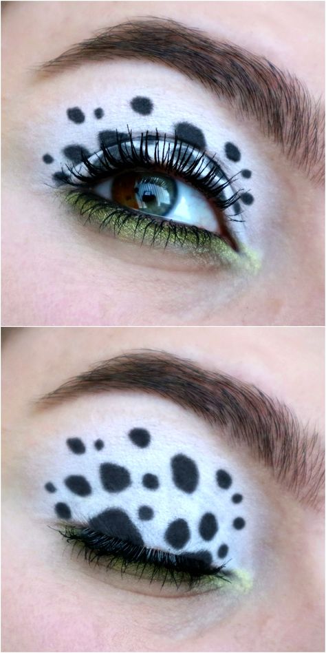 Diy Cruella Deville Makeup, 101 Dalmations Makeup, Dalmatian Eye Makeup, Cruella Costume Makeup, Dalmation Costume Women Makeup, Dalmation Makeup Women, Cruella Makeup Looks, Cruella Deville Make Up, Cruella Devil Makeup