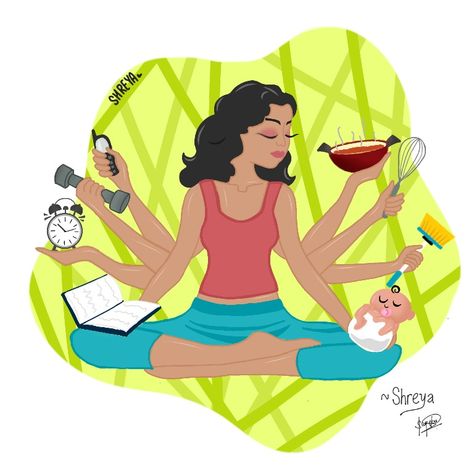 Multitasking Woman Illustration, Woman Digital Illustration, Multitasking Illustration, Multitasking Woman, God Drawing, Indian Comics, Simple Sketches, School Craft